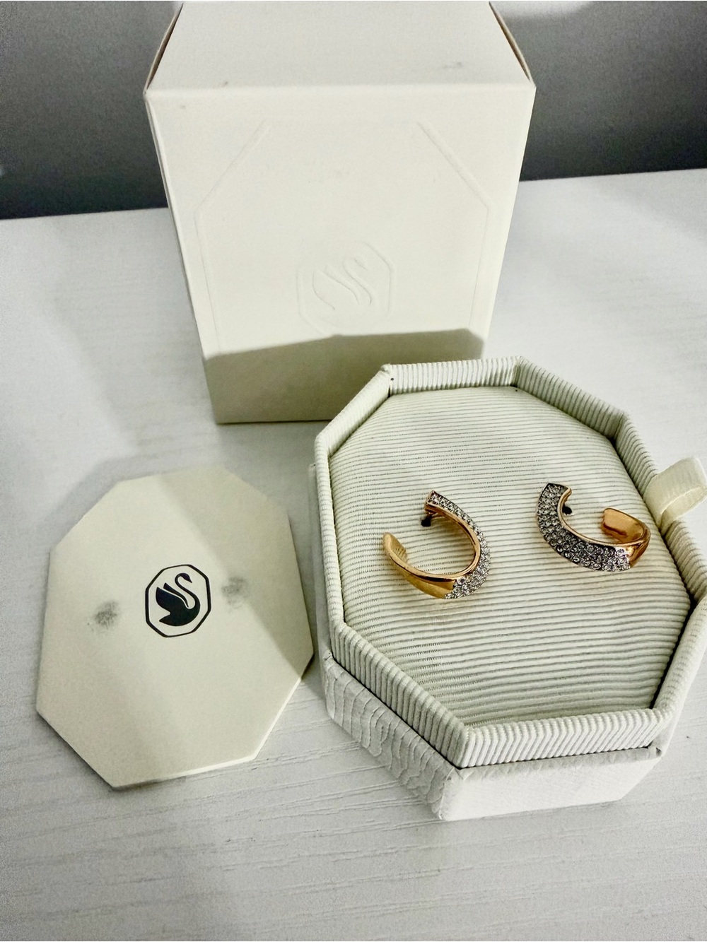 Swarovski Two-Tone Crystal Huggie Earrings in Gold and Silver